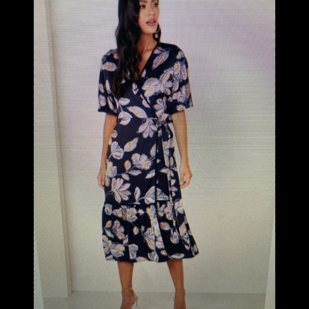 NWT Foxiedox navy floral wrap dress large